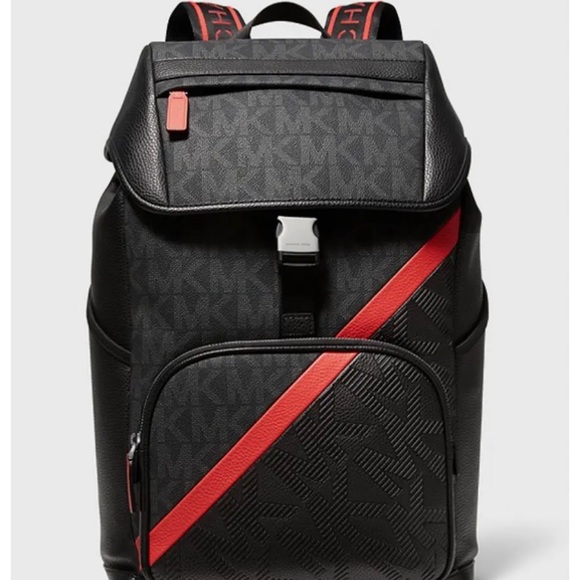 Michael Kors Mens Cooper Embossed Faux Leather and Logo Stripe Backpack - Picture 2 of 7